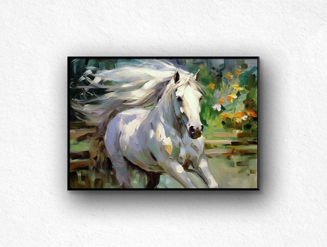 Original White Horse Oil Painting: Abstract Animal Art on Canvas - Etsy