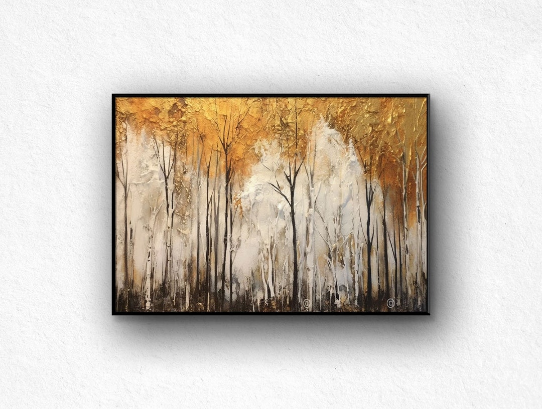 Hand Painted Golden Tree Textured Oil Painting - Abstract Wall Art - Etsy