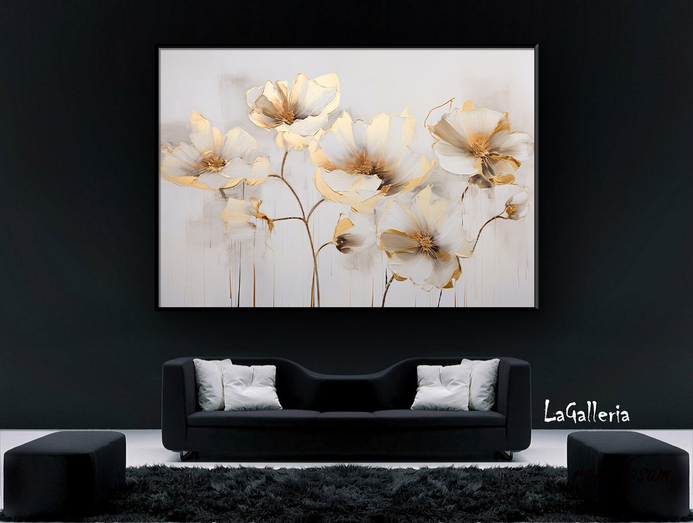 Original Gold Flower Oil Painting on Canvas: Abstract Floral Wall Art ...