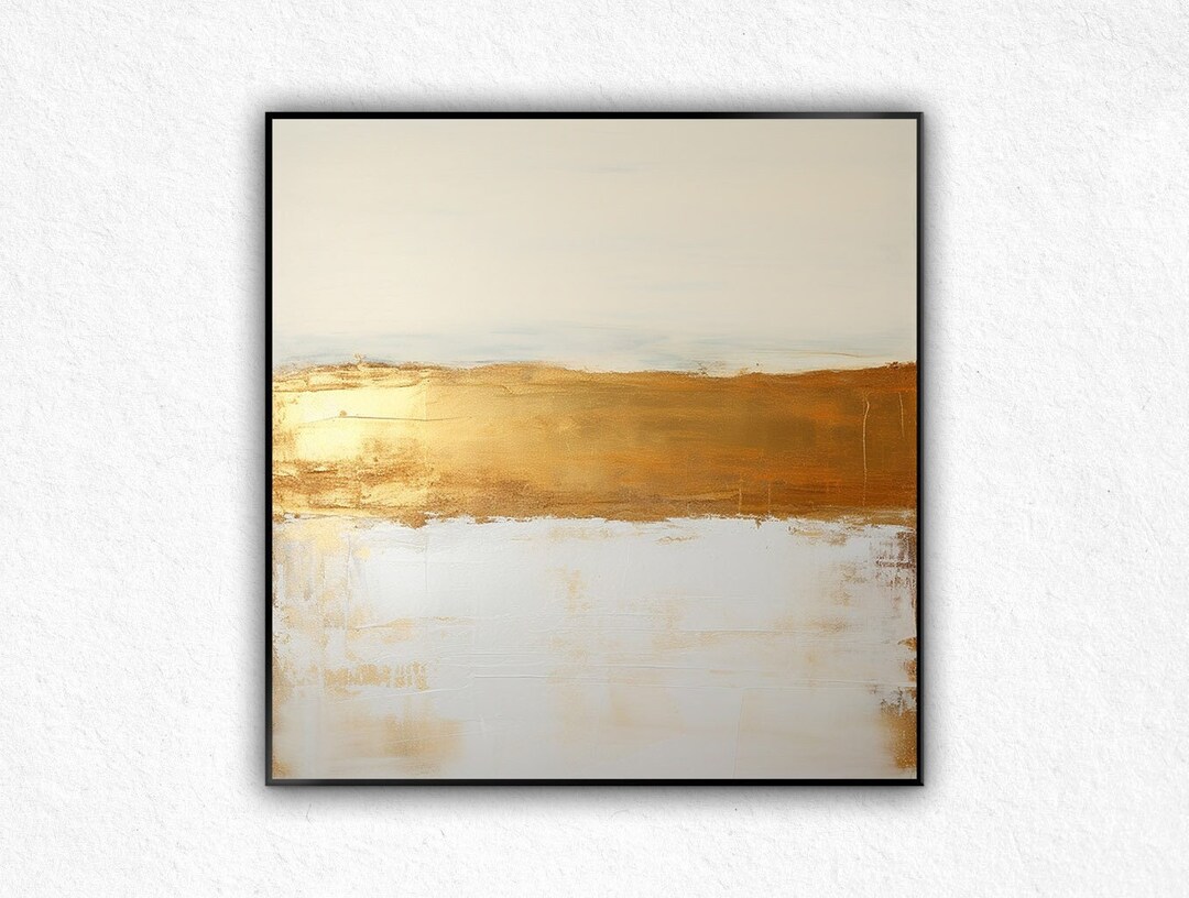 Modern White & Gold Knife Abstract Wall Art Gold Leaf Acrylic Painting ...