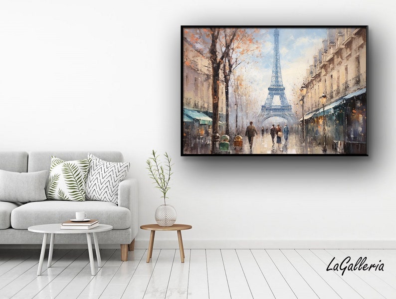 Peinture originale de Paris, paysage urbain, toile, grande peinture, grande peinture, art abstrait de la ville, peinture moderne texturée, art mural maison, par Lagalleria. image 2