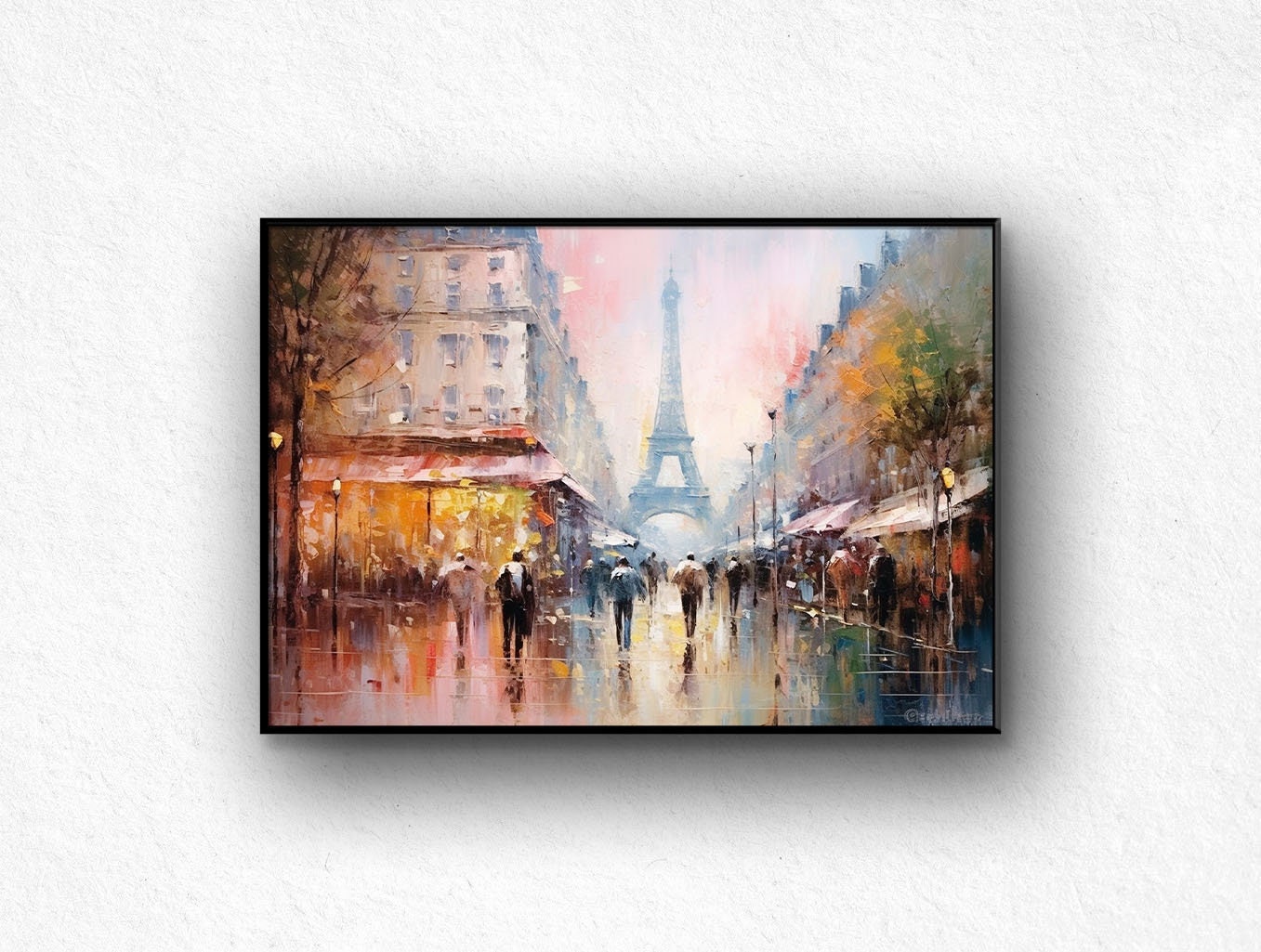 手作りのエッフェル塔の絵画：テクスチャのあるアクリル抽象画、パリの