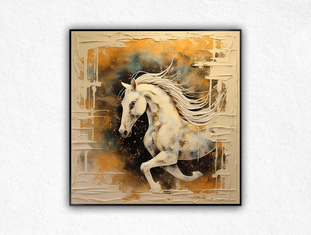 Original White Horse Oil Painting: Abstract Animal Art on Canvas - Etsy