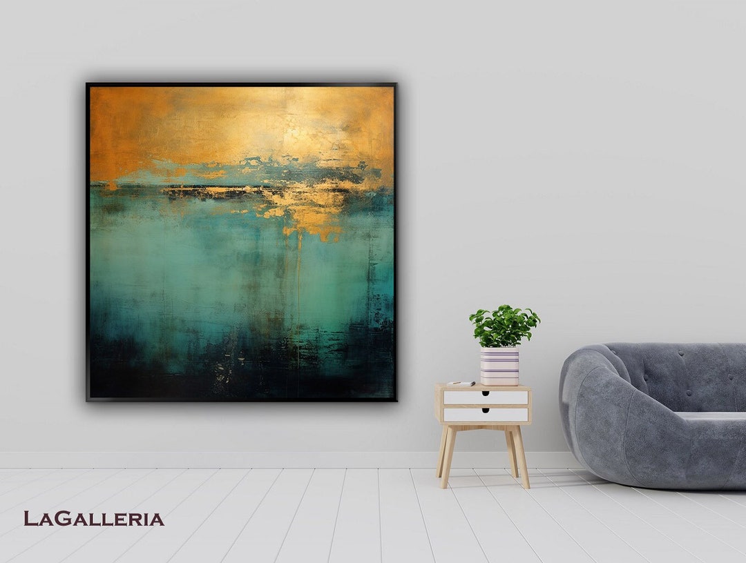 Gold, Green & Menthol, Abstract, %100 Handmade, Textured Painting ...