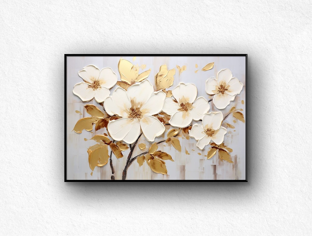 Large Original Gold Flower Oil Painting on Canvas, Canvas Wall Art ...