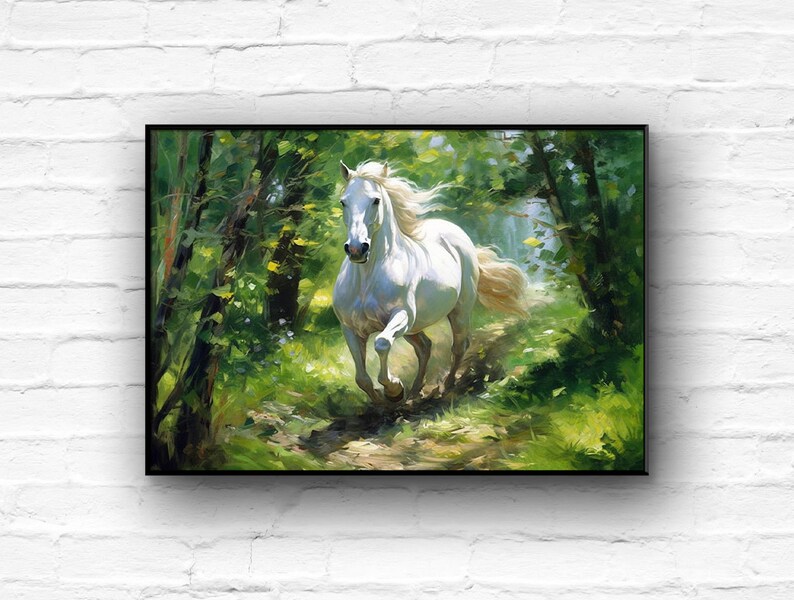 CTLL-White Horse Wall Art Canvas: Western Animal Canvas Picture Running Wild Horses Print Horizontal Beach Wildlife Artwork Decor Bedroom Office Livin-810920