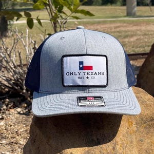 Only Texans Richardson 112 Hat | Texas Flag Trucker Hat | Heather Grey Navy Blue Cap | Texas Pride Gift