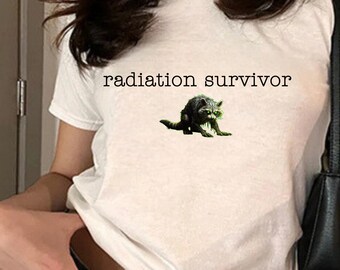 Y2K Unhinged Baby Tee Radiated Raccoon for Women, Funny Crop Tee, Summer Shirt