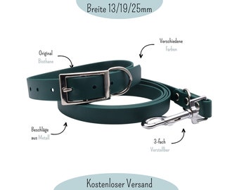 Dog collar and leash set made of Biothane, 13 mm 19 mm 25 mm wide, customizable, adjustable, dog collar, dark green