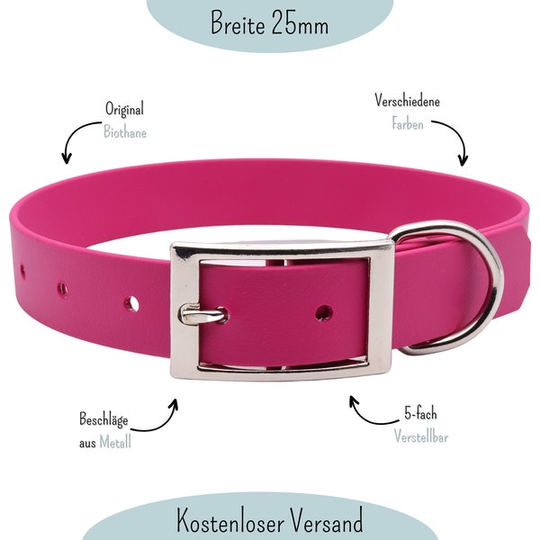 Magenta Hundehalsband aus Biothane, 25mm Breit, Personalisierbar, Verstellbar, Halsband Hund, Veganes Leder, Wasserfest, robust