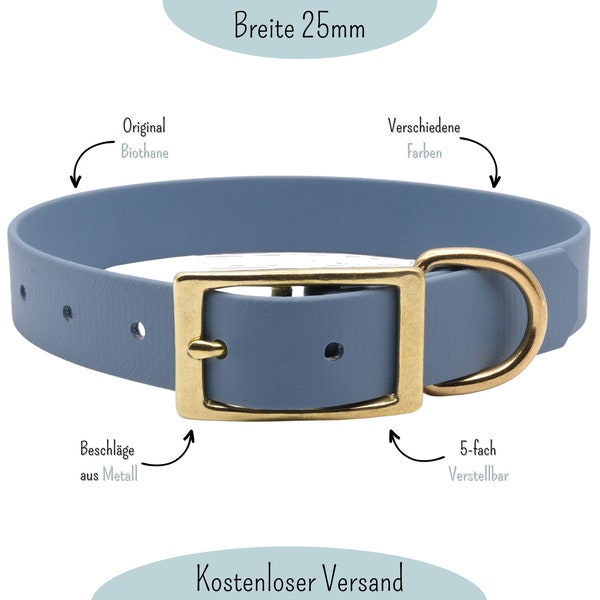 Dog collar made of Biothane, 25 mm wide, petrol blue, customizable, adjustable, dog collar, vegan leather, brass, rose, stainless steel