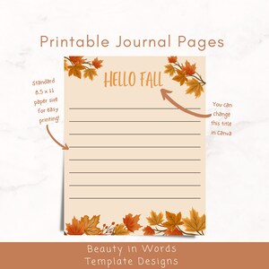 Fall Printable Journal Pages, Autumn Instant Download Kids Journal