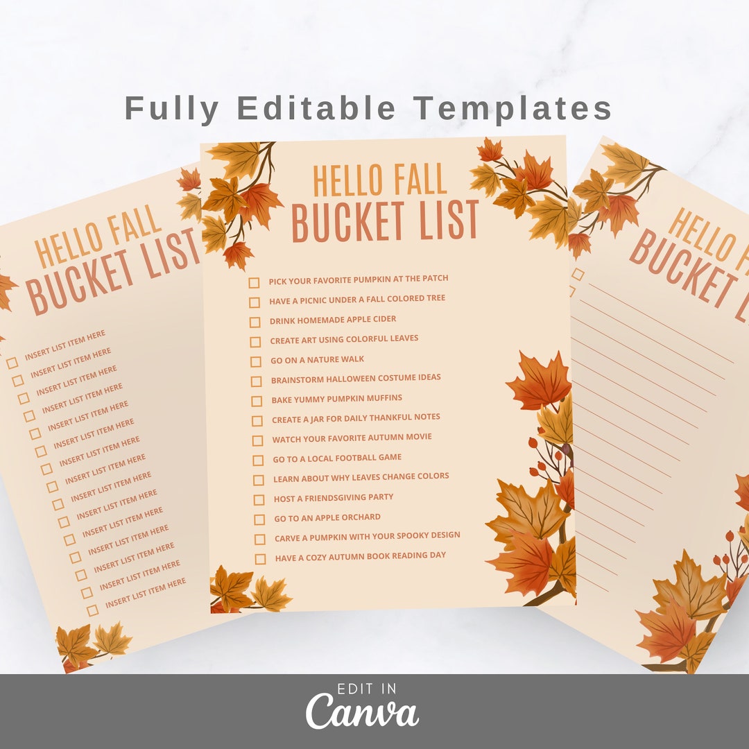 Fall Bucket List Printable Template Autumn Kids Checklist Etsy