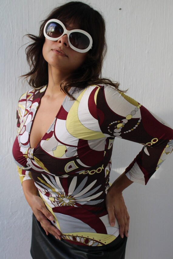 Rare 1970s Emilio Pucci Printed Taupe & White Silk Jersey Halter Jumpsuit w Belt