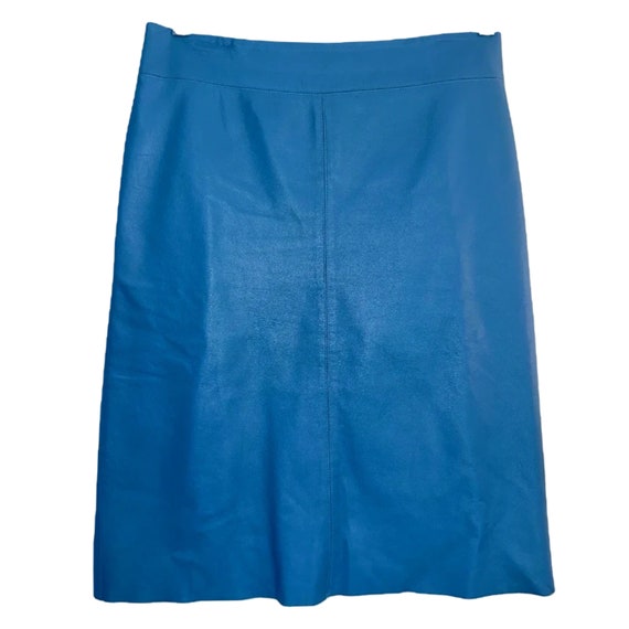 Vintage 80s Blue Leather Pencil Skirt - image 3