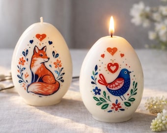 Scandinavian Easter Egg Candle Fox or Bird | Spring Easter Decor | Nordic Folk Style Gift