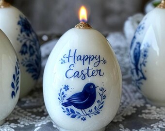 1 pc Vintage Style Easter Egg Candle Blue Floral Toile | Spring home decor | Easter Gift | Chinoiserie Cottagecore