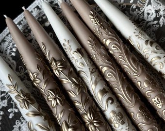 Handmade Gold Vintage Floral Taper Candles | Elegant Old Money Decor | fall table decor