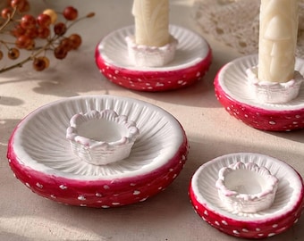 Mushroom taper candle holders set of 2 for Cottagecore Fall Decor