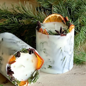 Bougie Hygge de Noël dans une boîte cadeau : décoration des Fêtes Cottagecore, bougie botanique maison rustique unique