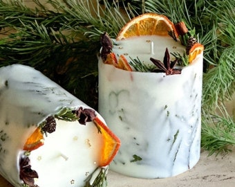 Christmas candles | unique hygge gift box | Cottagecore aesthetic apartment holiday candles | handmade item | rustic holiday homemade decor
