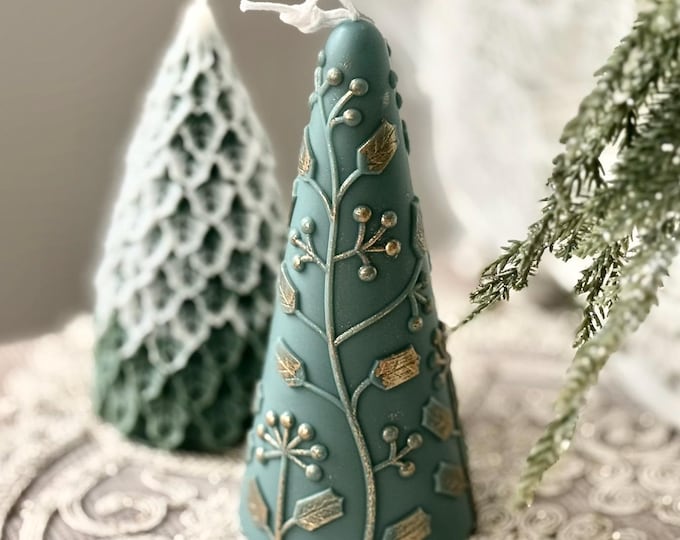 Scandi Christmas Tree Candle: Hand-Poured Soy Wax with Gold | xmas decor
