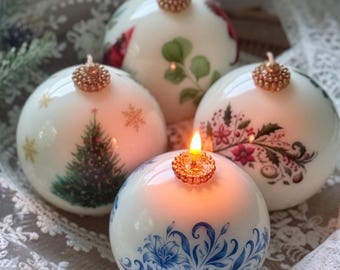 Christmas Candle Gift Set: Vintage style Gzhel, Cardinal, Tree - Holiday Poinsettia Gift for Hostess