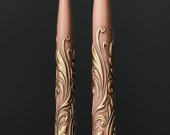 Hand Painted Gold Taper Candles Wave | Fancy Dinner Table Decor | Old Money Style