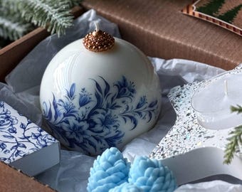 Vintage Christmas Candle Gift Set for hostess: Soy Beeswax, Fir Melts & Star Holder