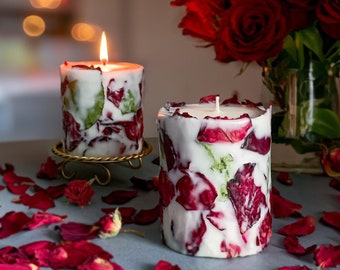 Candle with dried rose petal blossoms | best gifts for her | valentines day gift for husband, wife, her | Mother's Day candle Unique candles