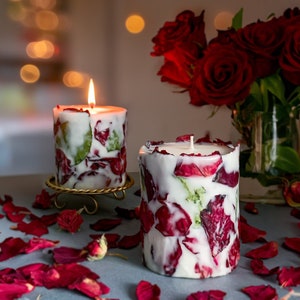 Candle with dried rose petal blossoms | best gifts for her | valentines day gift for husband, wife, her | romantic candle | Unique candles