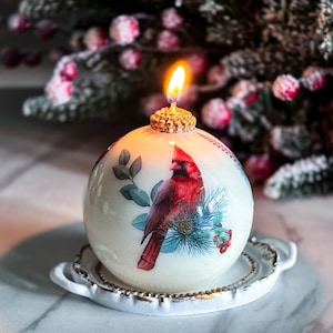 Bougie Cardinal : mélange de Noël fait main de cire d'abeille de soja - Décoration des Fêtes