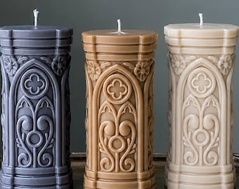 Gothic Pillar Candle | Cathedral Dark Academia Decor | Fall Halloween Gift