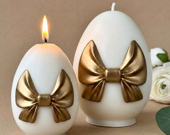 Easter Egg Candle with Bow, Spring Table Decor, Handmade Soy Wax Candle, Easter Gift for Her, Holiday Centerpiece Decor