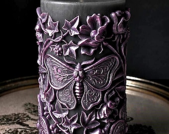 Large Fall Pillar Candle | Gothic Dark Academia Decor | Halloween Handmade Gift