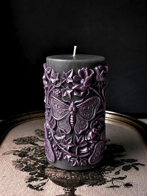 Large Fall Pillar Candle | Gothic Dark Academia Decor | Halloween Handmade Gift