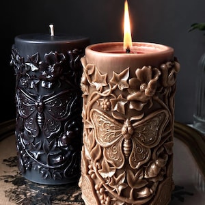 large black gothic candle textured relief dark academia style