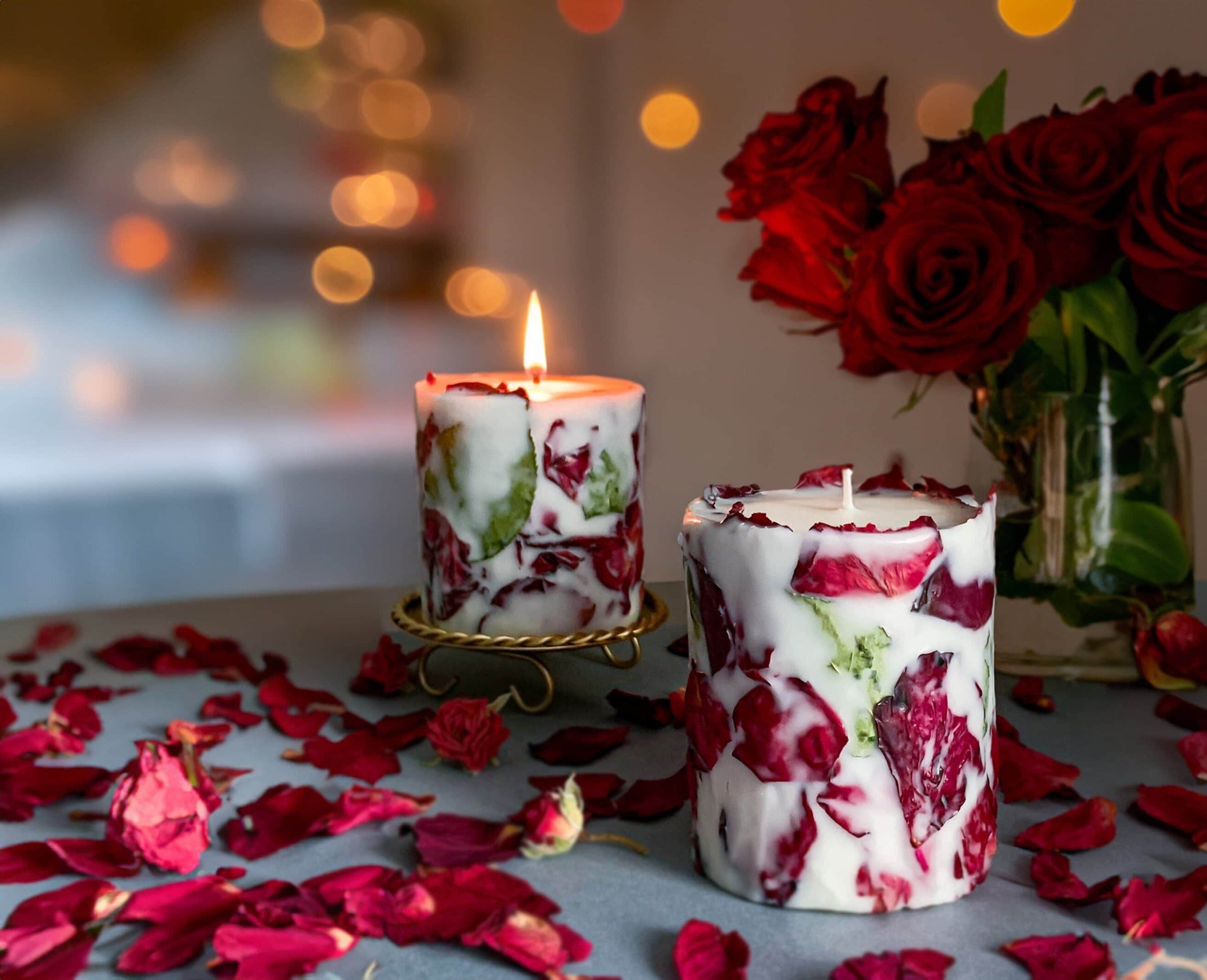 Rose petals for a romantic turn down with candles.