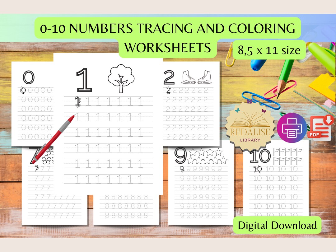 Tracing Numbers 010 and Coloring Images Kit Printable Educational