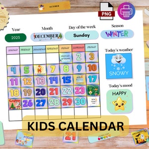 Kids Calendar Printable| Montessori Calendar Homeschooling| Perpetual Morning Board Calendar | Day Month Season Year Classroom Morning Board