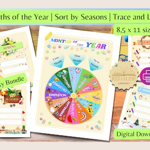 Maanden van het jaar Wheel Seasons Afdrukbaar activiteitenpakket | Kalender voor kinderen leren | Cirkeltijd | Tracing Months Activity Bundel