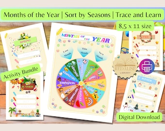 Months of the Year Wheel Seasons Printable Activity Pack | Kids Learning Calendar | Circle Time | Tracing Months Activity Bundle
