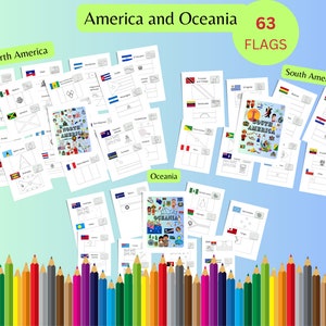 Coloriages de drapeaux d’Amérique et d’Océanie | Pages imprimables | 63 drapeaux et cartes éducatifs des pays d'Amérique et d'Océanie