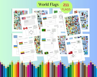 World Flags Coloring Printable | 211 Flags of the World Coloring Instant Download Pages