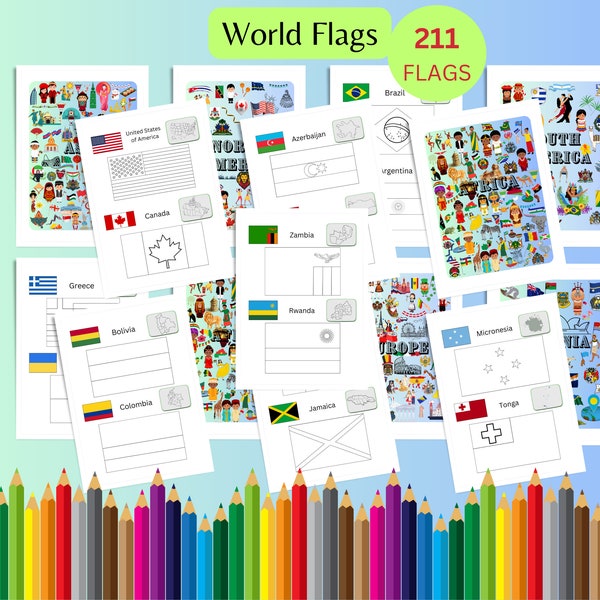 World Flags Coloring Printable | 211 Flags of the World Coloring Instant Download Pages