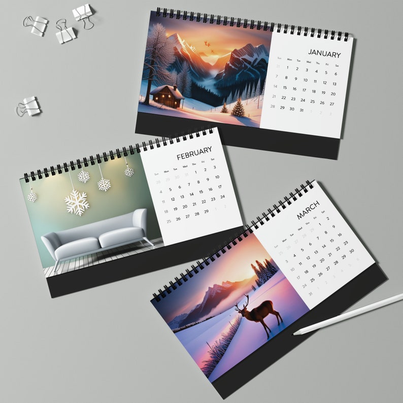 Desktop Calendar 2024 Grid Etsy