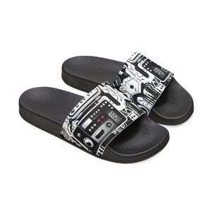 Men&#39;s Slide Sandals - Retro Boombox Design (Black & White)