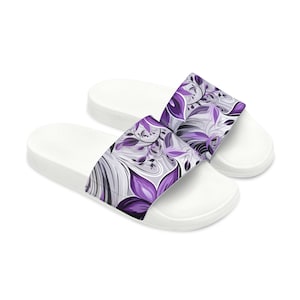 Men&#39;s Slide Sandals - Purple Flowers Design (White & Black)