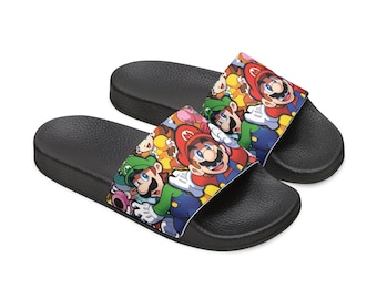 Youth Slide Sandals - Mario Design (Black & White)