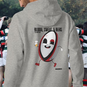 BLOOD, SWEAT, & BEERS | Unisex Rugby Hoodie for Him Rugby Gift Fathers Day Rugby Player Gift Womens Rugby Hoodie Mens Beer Rugby Six Nations